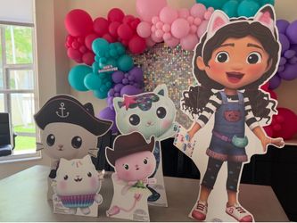 Gabby’s Dollhouse party decor character cut-outs