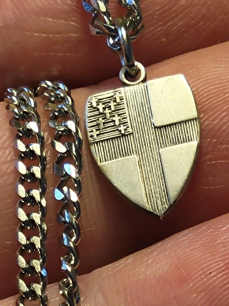Vintage Theda Episcopalian Shield Sterling Silver Religious Medal Pendant Charm