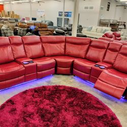 Red Leather Power Reclining Sectional 