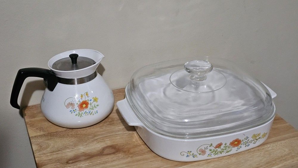 7 pieces / Vintage Corning Ware Wildflower Pattern 1977-1985
