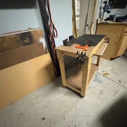 Handmade Little Wooden Work Cart On Wheels 