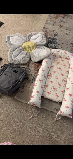 diapers bag, bath mat, baby lounge, and baby holder Baby diapers, bag, bath mat, baby lounge, and baby holder