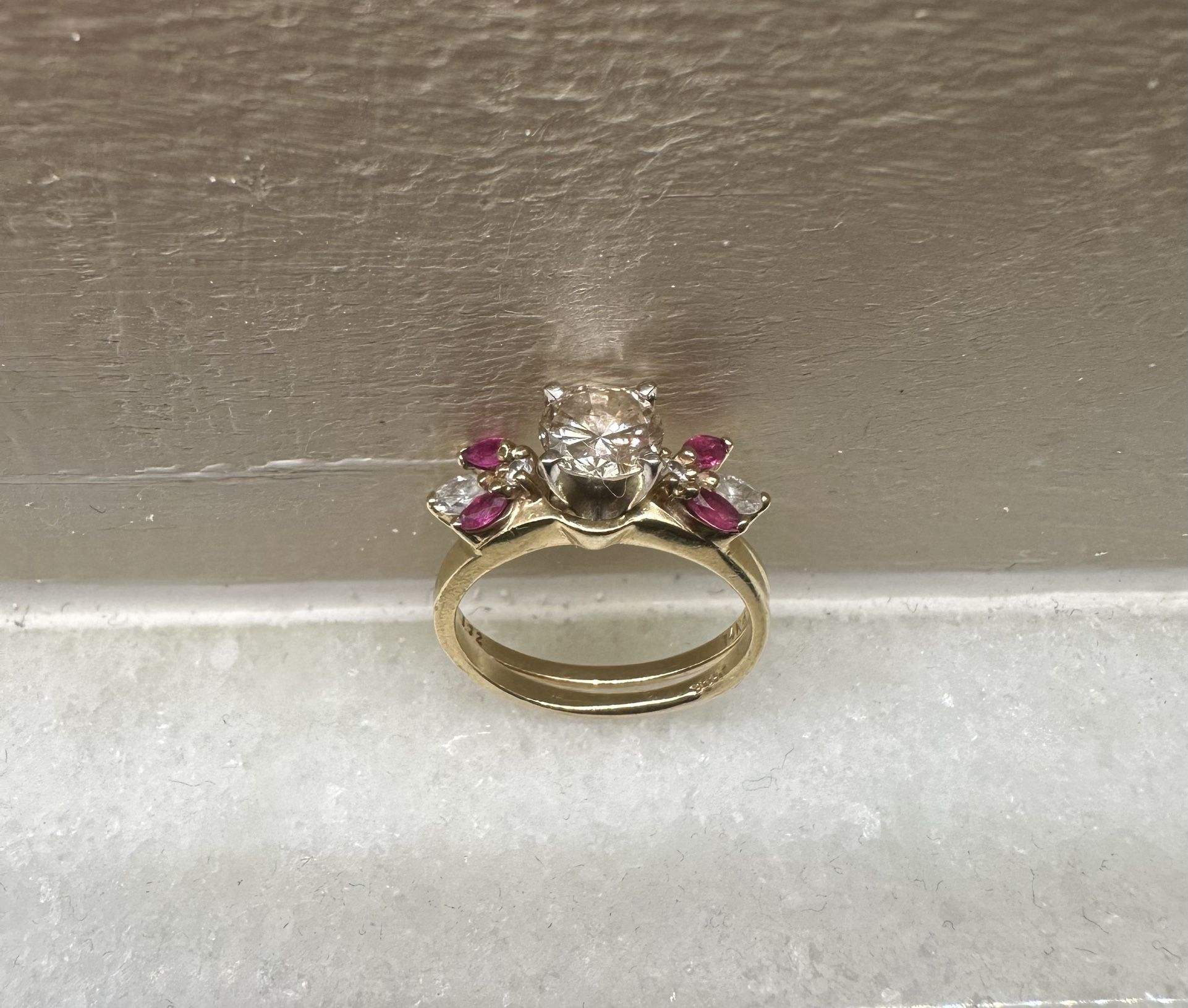 1.02 Carat Diamond Ring With Ruby, 14kt Wedding Set! Natural Cut Diamonds! One Day Sale!