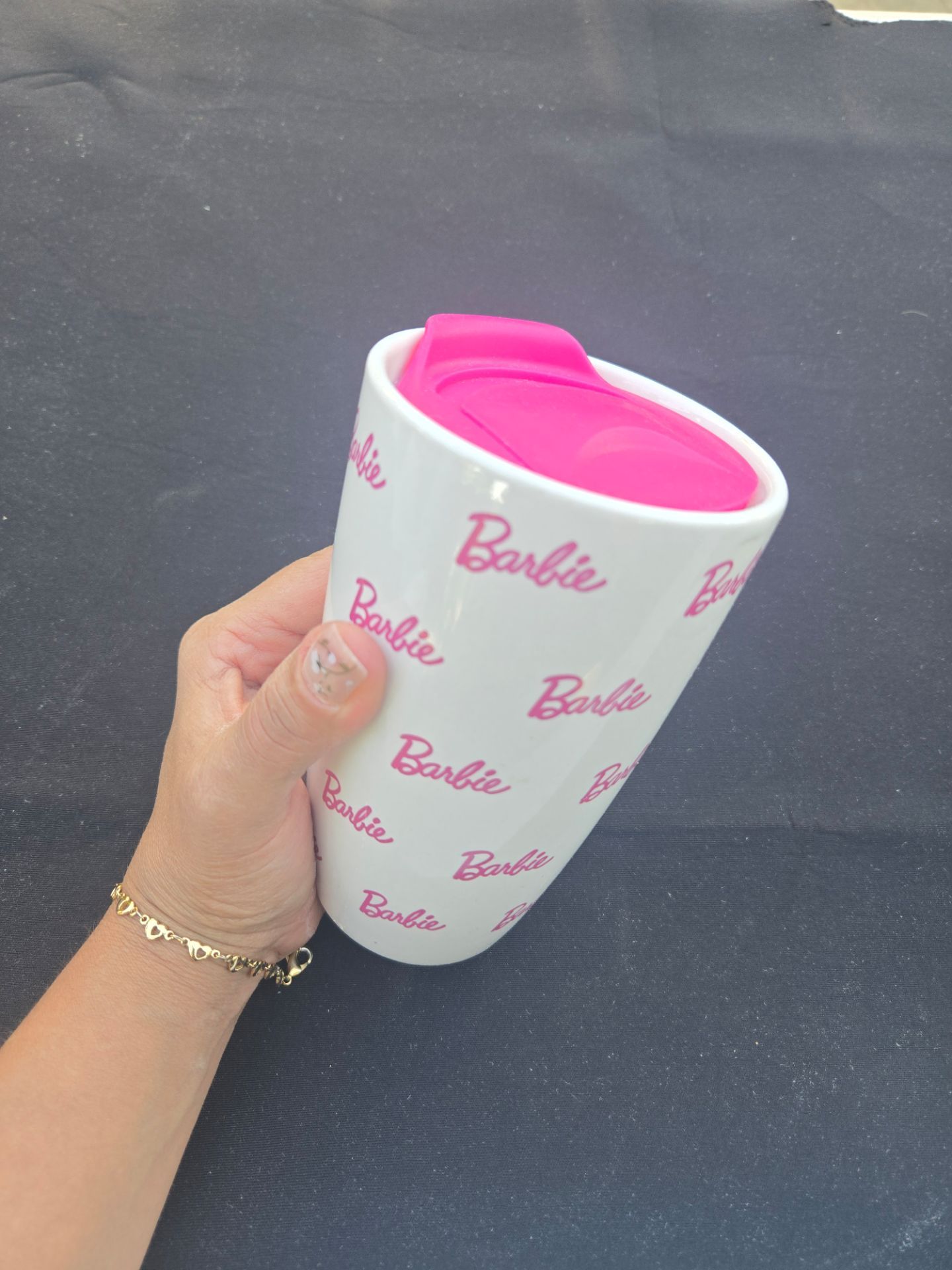 Dishwasher and microwave safe. GlassBarbie print
