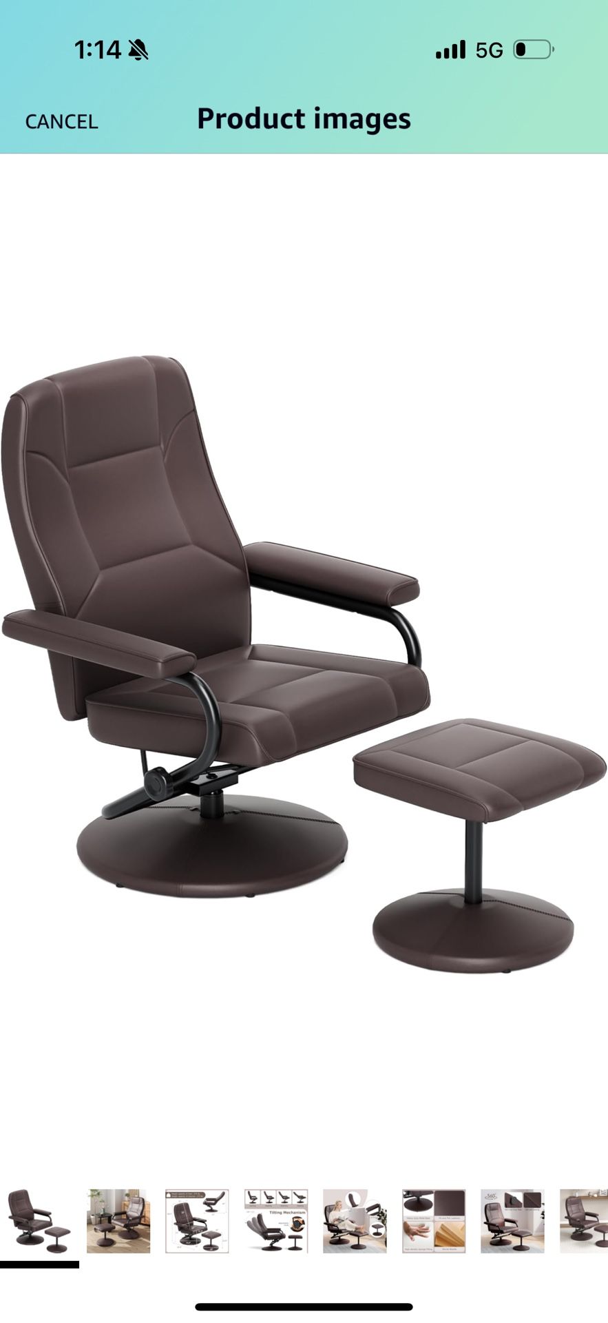 Giantex Recliner Chair with Ottoman, 360° Swivel Faux Leather Reclining Chair w/Adjustable Backrest, Footrest, Sturdy Metal Base, Upholstered Armchair