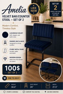 Amelia Velvet Bar/Counter Stool, Sapphire,Counter Stool, Modern Bar/Counter Stools