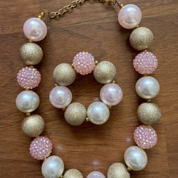 Pink And Gold Baby/toddler Necklace And Bracelet