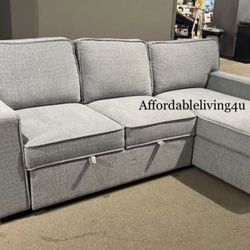 Grey Pullout Sectional W/Reversible Storage Chaise Brand New In Box
