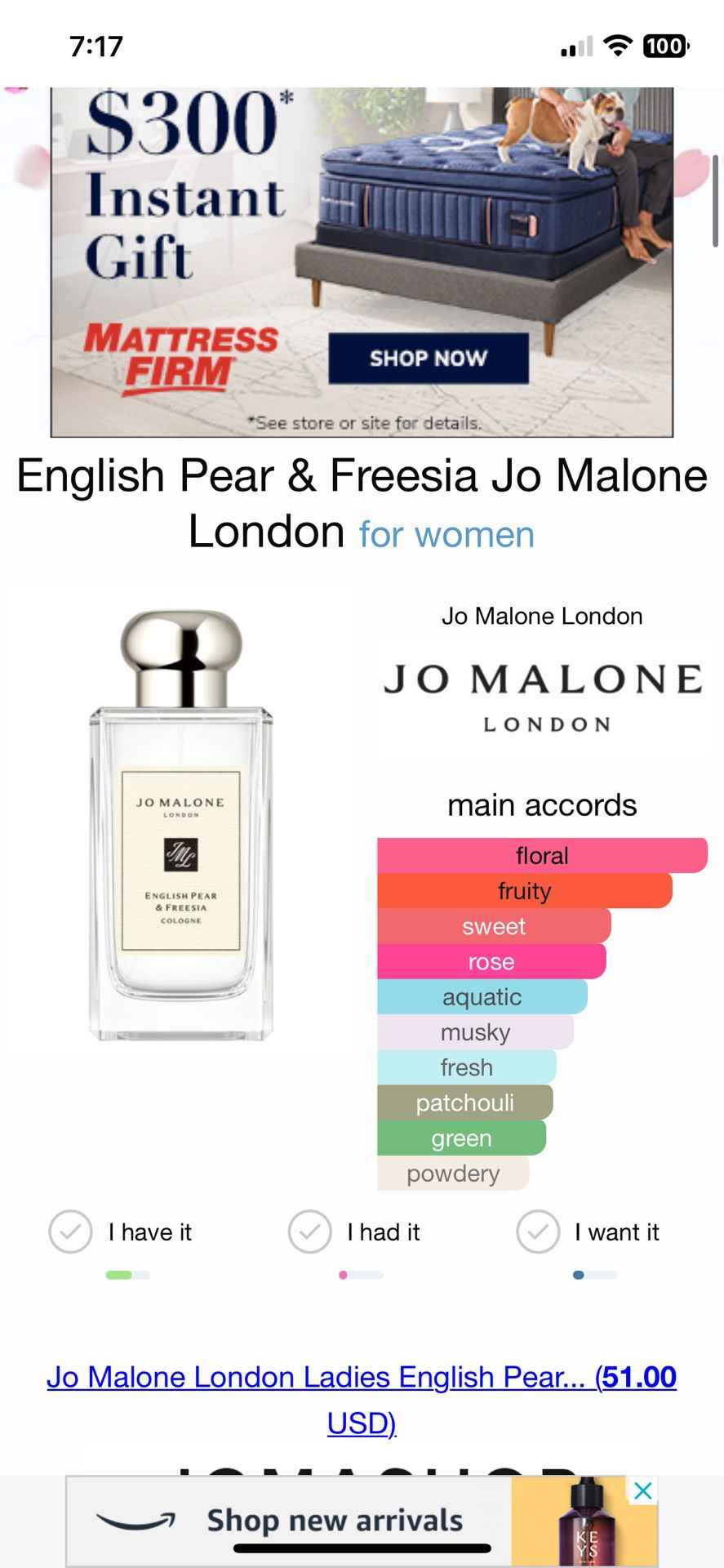 Jo Malone “English Pear & Freesia” (TRAVEL TUBE)