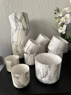 Plastic Marble Printed Pots All For $20