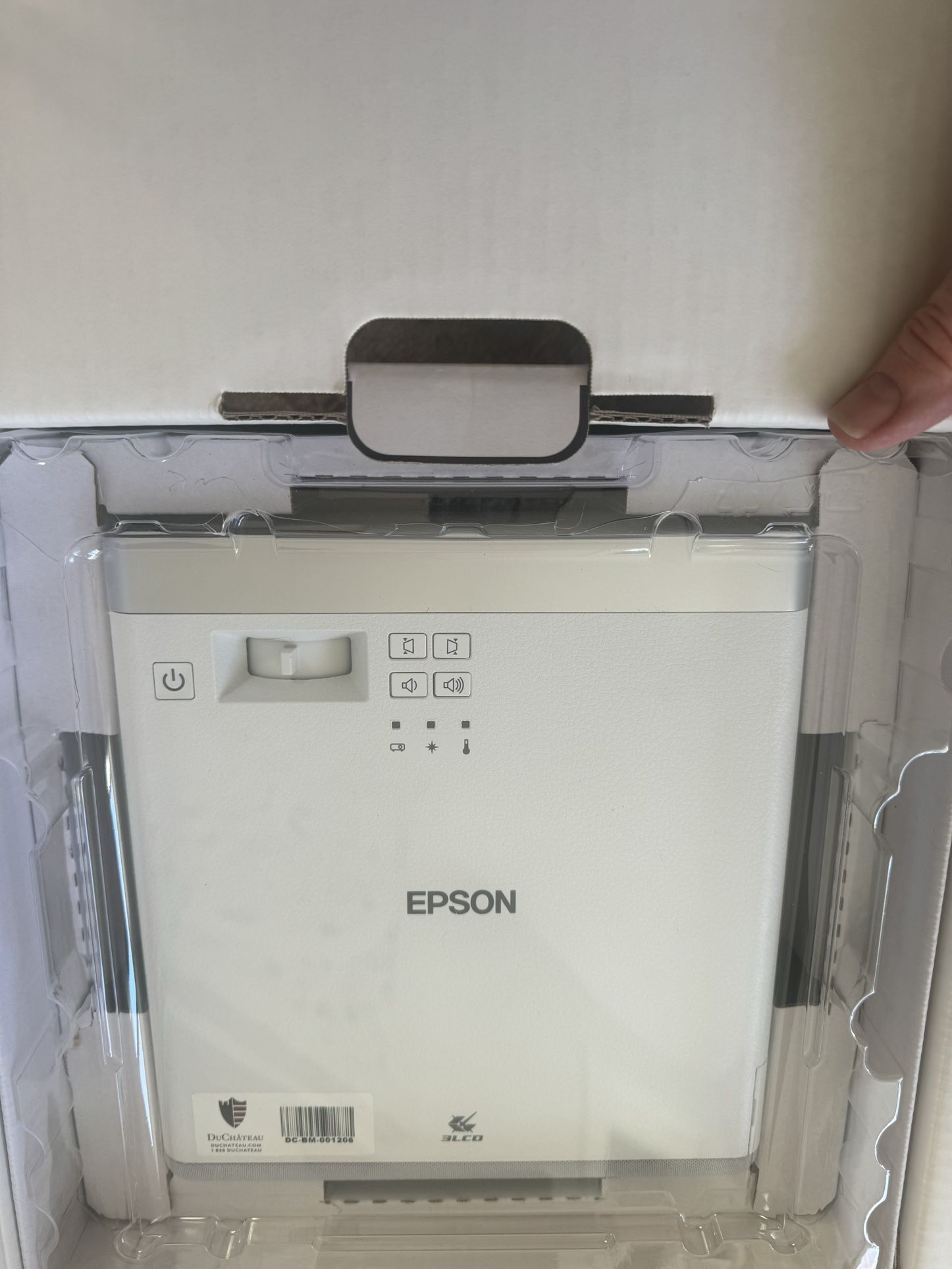 Epson EF100 White Projector W/Provue 68” Portable Screen W/Tripod Stand . Includes Insignia 4’ & 12’ HDMI Cables