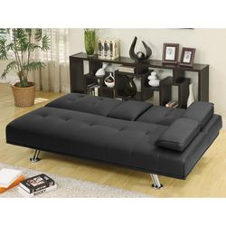 Twin 65.8" Split Back Convertible Sofa, Upholstery Material: Faux leather, Adult Assembly Required: Yes