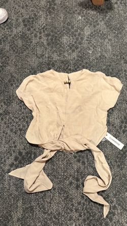 NWT Commense Beige Linen Tie-Front Crop Top
