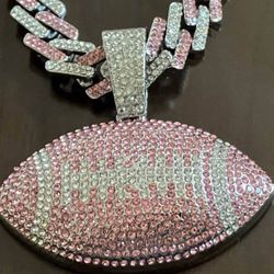 New, Iced out, bling, pink football pendant necklace!
