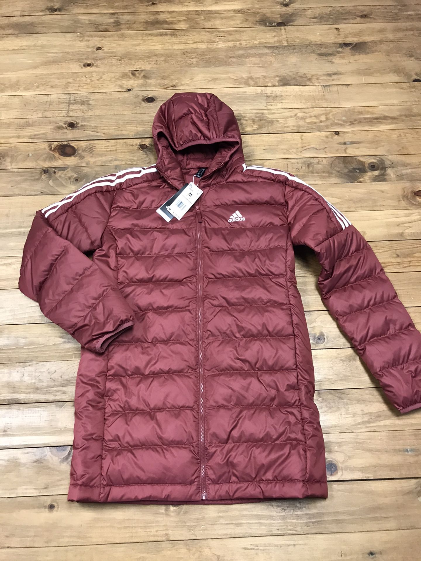 Men's Adidas Essentials Down Hooded Parka Jacket Red Winter GH4606 Size M New With Tags