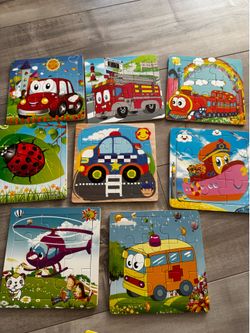 Educational wooden puzzle for kids toddler alphabet and cars vehicle puzzles
