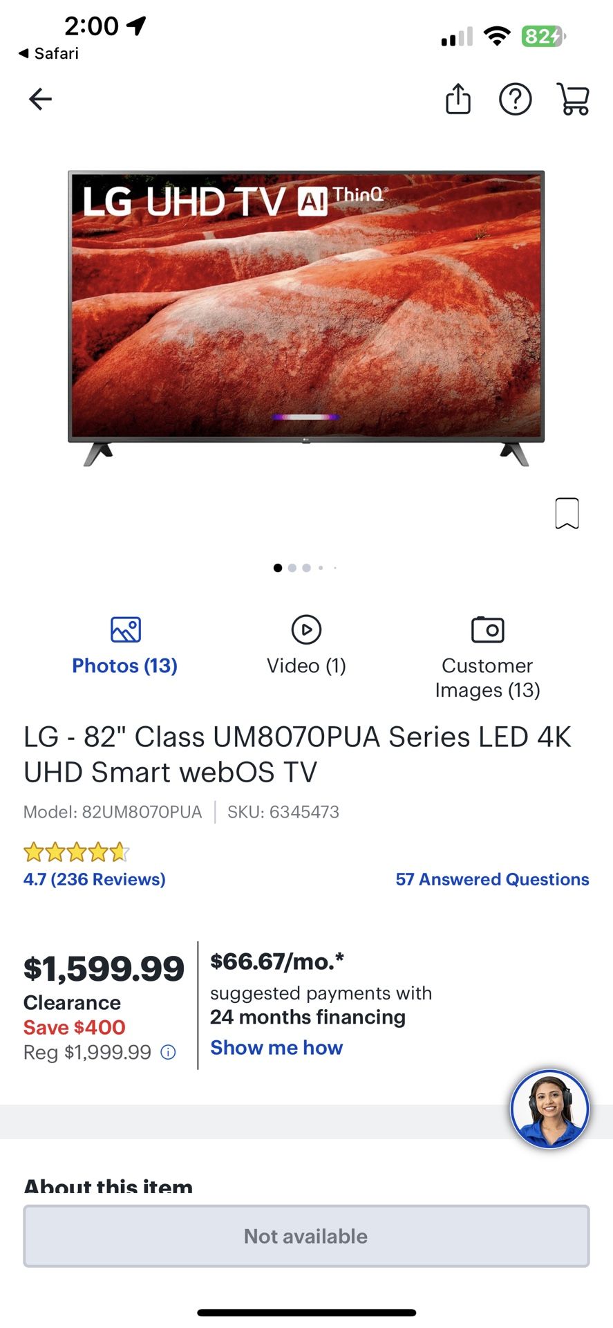 LG - 82" Class UM8070PUA Series LED 4K UHD Smart webOS TV