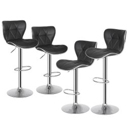 Adjustable Shell Back Bar Stools Set of 4 360° Swivel Kitchen Dinning Furniture
