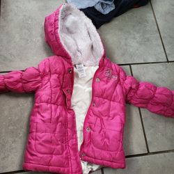 Baby Girl 2T Winter Puffy Jacket Used A Few Times, Warm Hat And Beanies For Baby Girls 