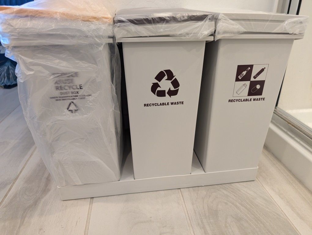 6 Gallon (24L) Polypropylene Trash Can, 12L x 3 Compartment, Detachable Body Design, Press-Open Lid, Wheeled, Kitchen