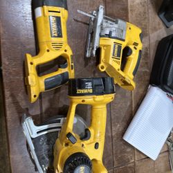 3 Pc. DeWalt Cordless 18v  Circular Saw, Saul Saw, Jig Saw With 3 Good Batteries Charger
