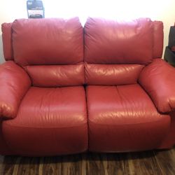 Red leather love seat