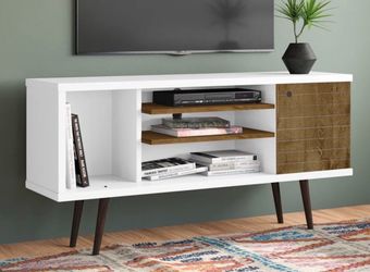 TV Stand 53” White & Wood Mid-Century Used