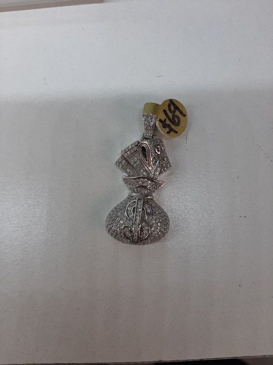 925 Fine Silver Money Bag Pendant With Synthetic Zirconias