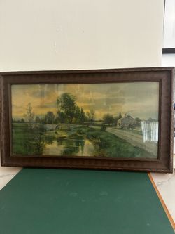 Vintage Framed Rural Landscape Print