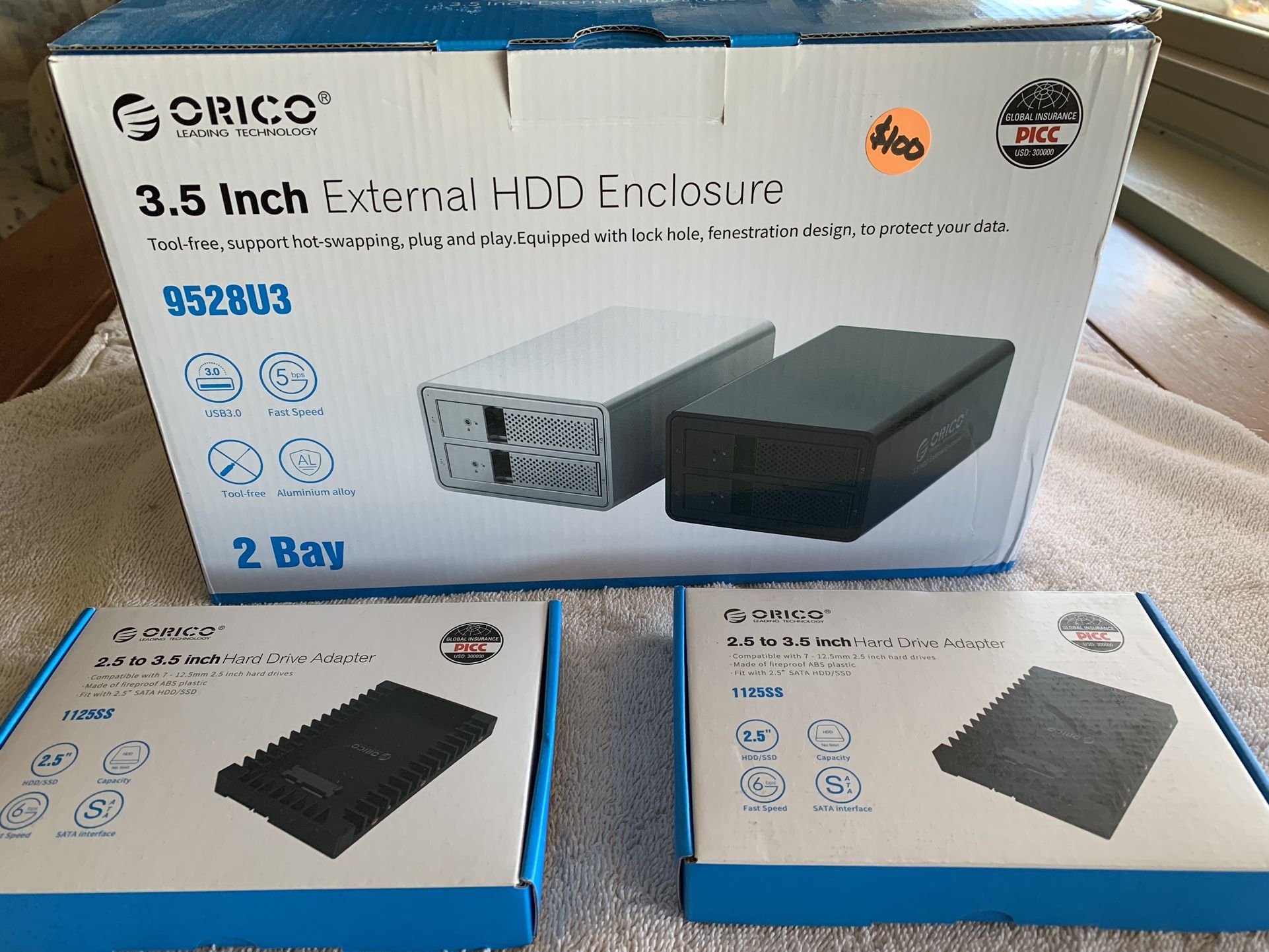 2 Bay _3.5” External HDD Enclosure with 2x 2.5” with adapters