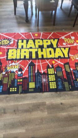 Superhero Happy Birthday Party Backdrop Banner