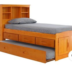 Pine Bookcase Twin Bed  With Trundle . 
