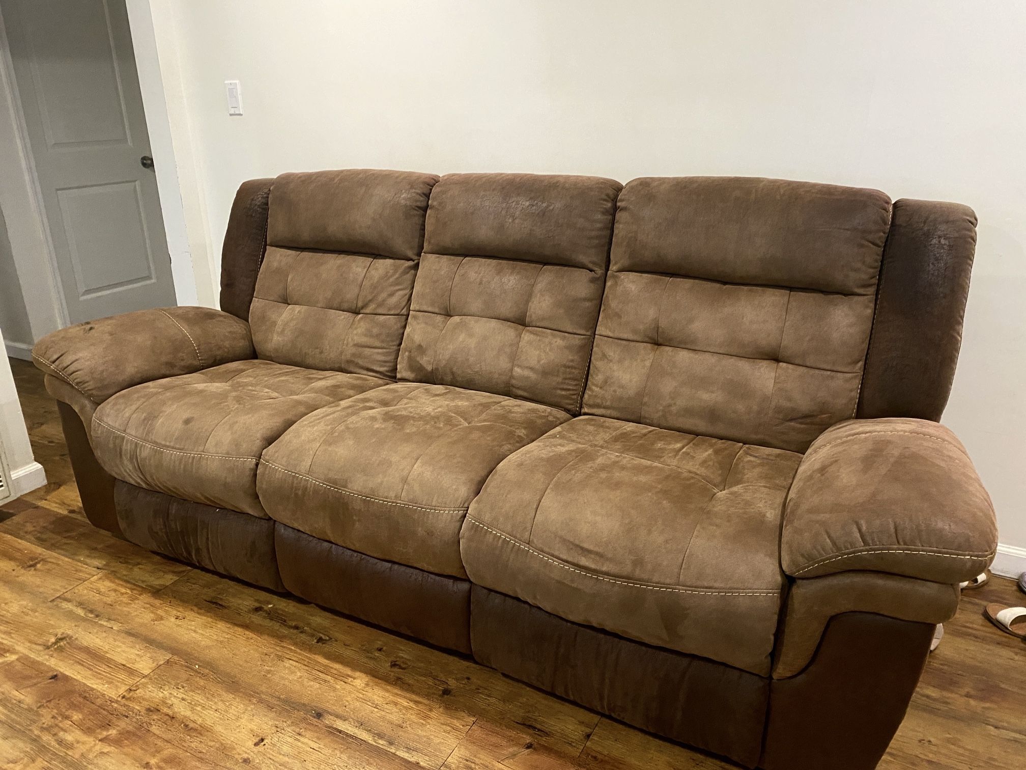 Reclining Sofa Brown Suede