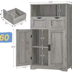 😀 Bathroom Cabinet with 2 Drawers & Adjustable Shelf, Bathroom Storage Cabinet with 2 Doors, for Living Room, Home Office, Grey