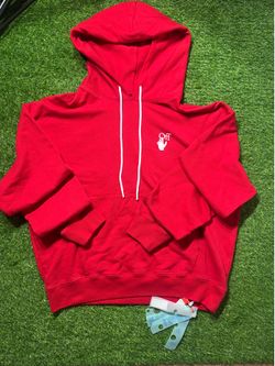 Off-White Red Cotton Hoodie ‘Cut Here’ Logo (sz XXL)