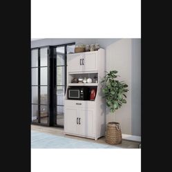 Antique White One-Body Style Pantry Storage Buffet Cabinet with Doors and Adjustable Shelves
