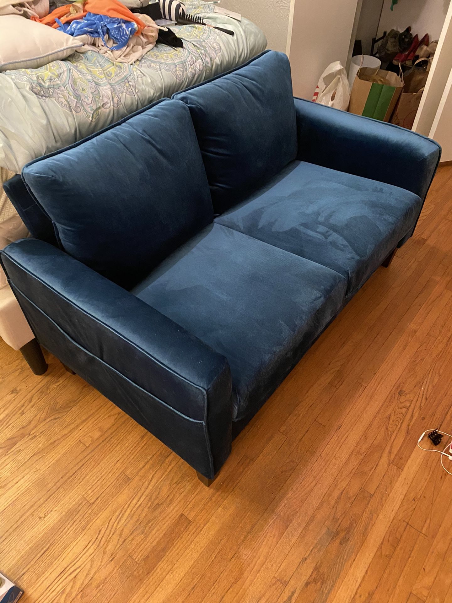 Almost new teal velvet couch