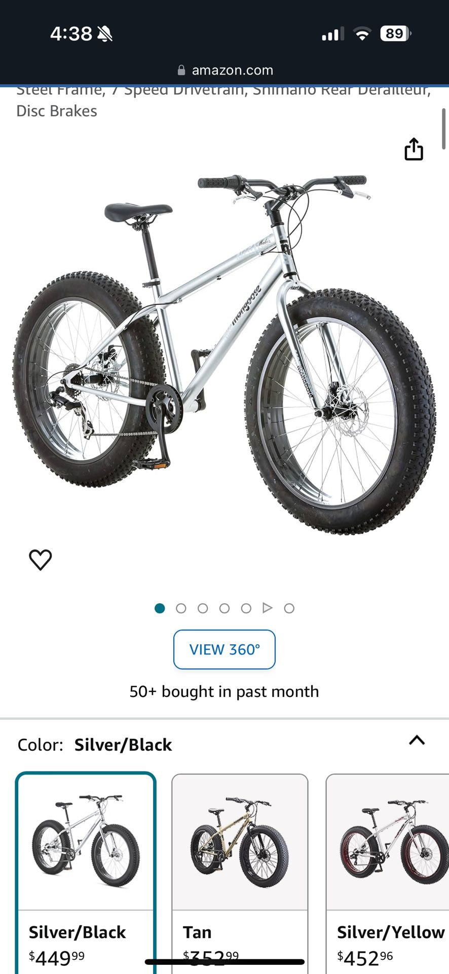 Mongoose Malus Mens and Women Fat Tire Mountain Bike, 26-Inch Bicycle Wheels, 4-Inch Wide Knobby Tires, Steel Frame, 7 Speed Drivetrain, Shimano Rear 