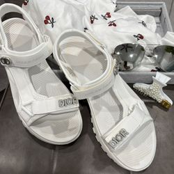 White Sandals, Sunglasses, Cardigan $15 ALL 