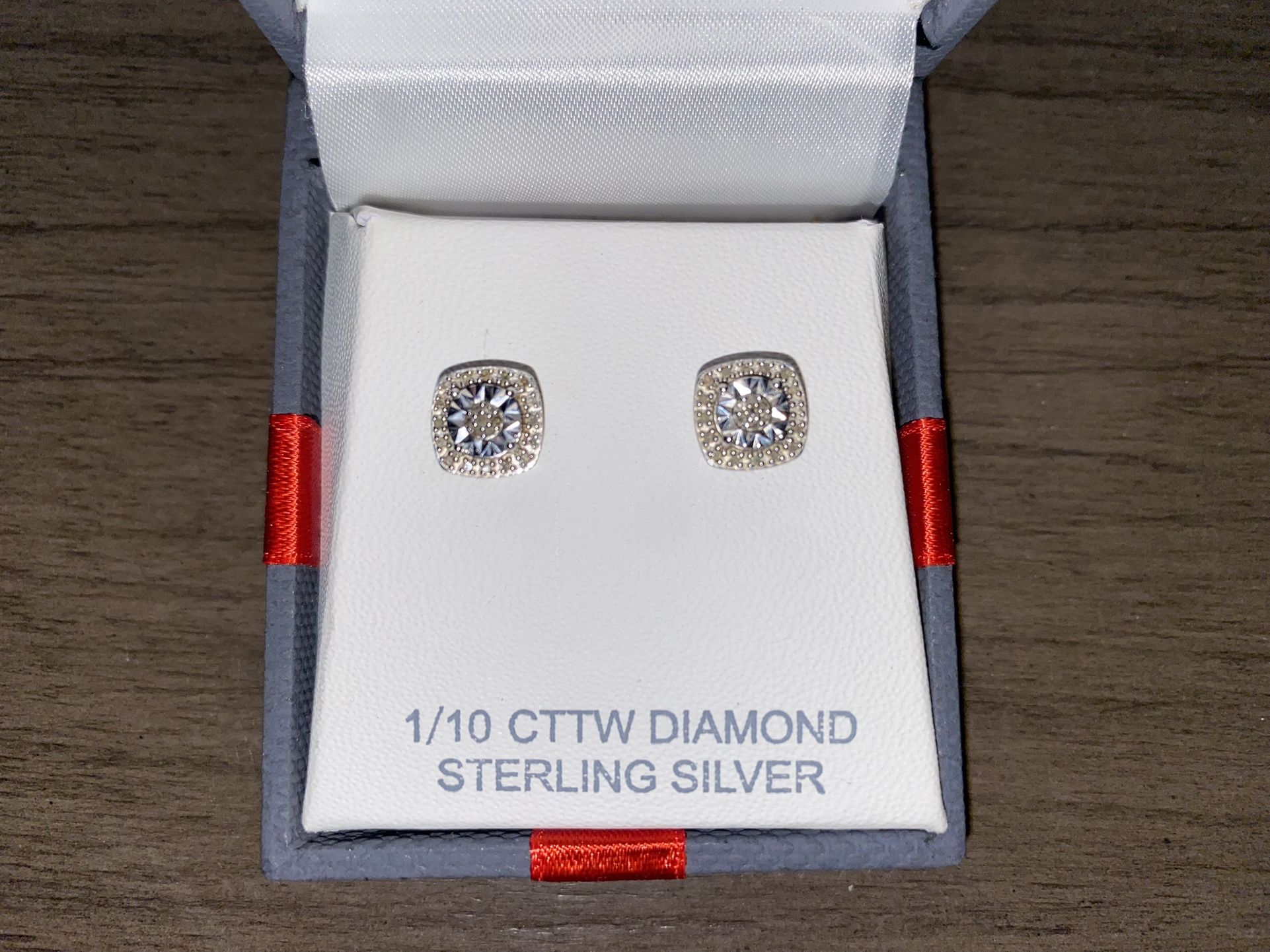 Sterling Silver Stud Diamond Earrings 