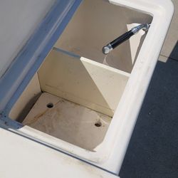 sea ray boat yacht bench with flip bolster pad sink fiberglass leaning post