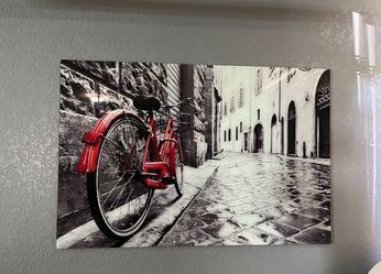 The Red Bike Glass Wall Art