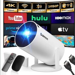 Mini Projector with WiFi and Bluetooth Built-in Apps Smart Projector Support 4K 1080P FHD 180° Adjustable Auto Keystone Compatibile with HDMI/TV Stick