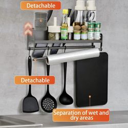 Spice Rack, Hanging Spice Rack with Hooks - Kitchen Utensil Organizer Wall Mounted shelves storage