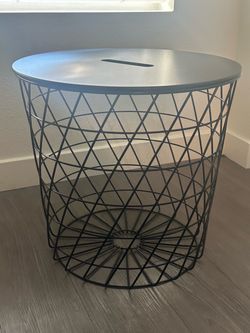 Black Wire Basket Side Table with Lid
