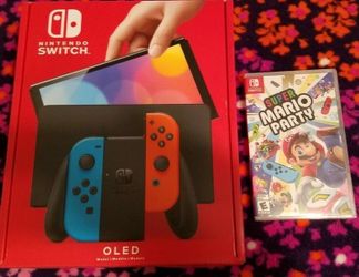 Nintendo Switch OLED Model w/ Neon Red & Neon Blue Joy-Con + Super Mario Party