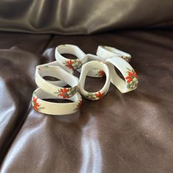 Vintage White Ceramic Poinsettia Napkin Rings 