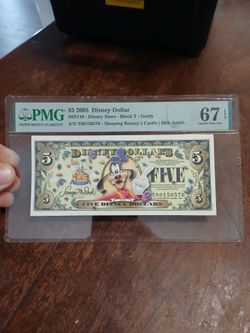 2005 $5 Disney Dollar PMG 67 Goofy 50th Anniversary