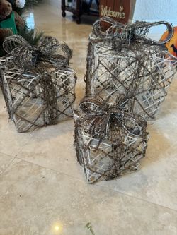 Set Of 3 Christmas / Holiday Box Gift Decoration