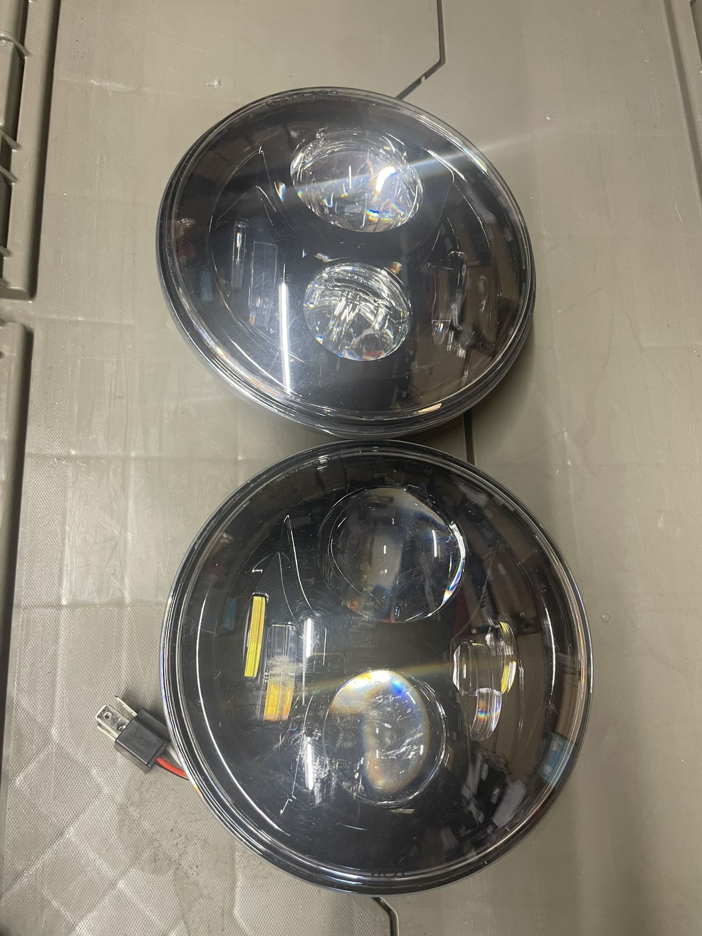 Pair Of Black Headlights Led High And Low Beam